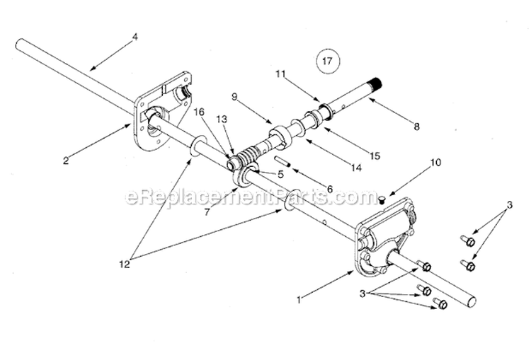 Axle Assembly Diagram and Parts List for  Yard Man Snow Blower